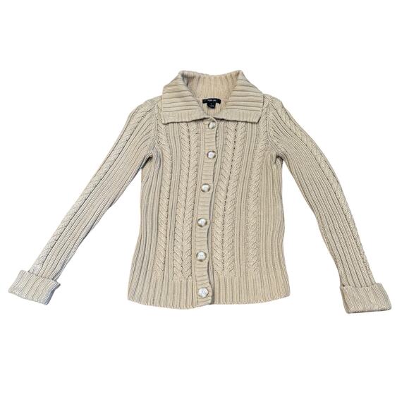 Style & Co Beige Medium Chunky Cable Knit Collared Long Sleeve Cardigan Sweater - Picture 1 of 6